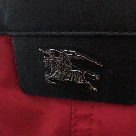 Burberry Authentic Nylon Leather Tote In Red w/ Black Buckleigh As-is condition - Picture 2 of 9